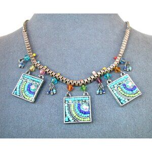 Beaded Statement Necklace Square Pendants 16" w/ 3" expander